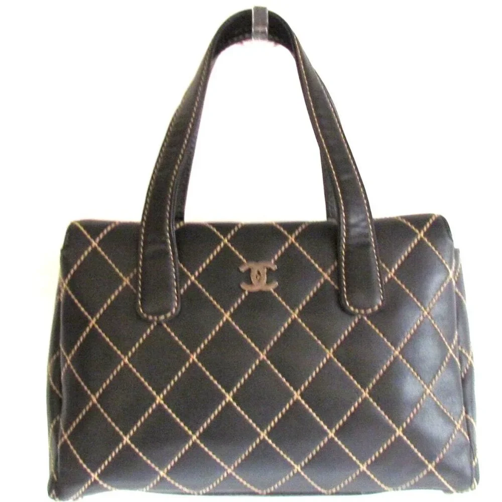 Chanel Wild Stitch Brown Leather Squared Diamond Stitching Top Handle Bag